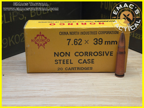Norinco 7.62x39 Steel Core Ammo - Copper Washed Steel Case Box