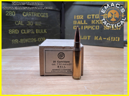 7.62x51 NATO Ball Hirtenberger Ammo - 20 Round Box Austrian Surplus