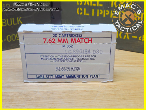 7.62x51mm NATO M852 Match Grade 168 Grain - 20 Round Box