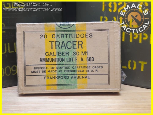 .30 M1 Tracer Ammo Box – Full 20 Round Lot F.A. 503