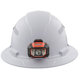Hard Hat, Vented, Full Brim with Headlamp, White