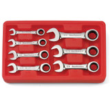 Stubby Combination Ratcheting Wrench Set SAE 7 Piece
