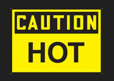 3.5" X 5" CAUTION HOT YELLOW STICKER - 5 PACK    - LCHL675