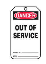 DANGER OUT OF SERVICE PLASTIC TAG - 5 PACK    - MDT246PTK