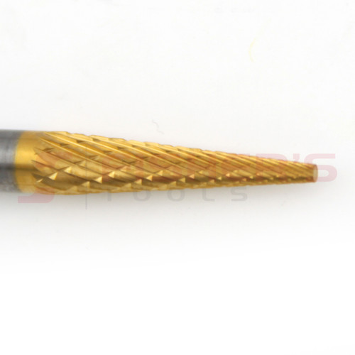 Carbide Bur Pointed Cone Shape (Titanium-Coated) 1/4" x 1" Carbide Bur Pointed Cone Shape (Titanium-Coated) 1/4" x 1"