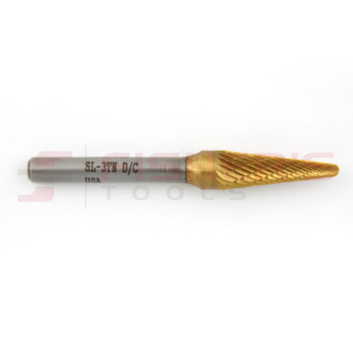 Carbide Bur Taper Radius End (Titanium-Coated) 3/8"x 1-1/16" Carbide Bur Taper Radius End (Titanium-Coated) 3/8"x 1-1/16"