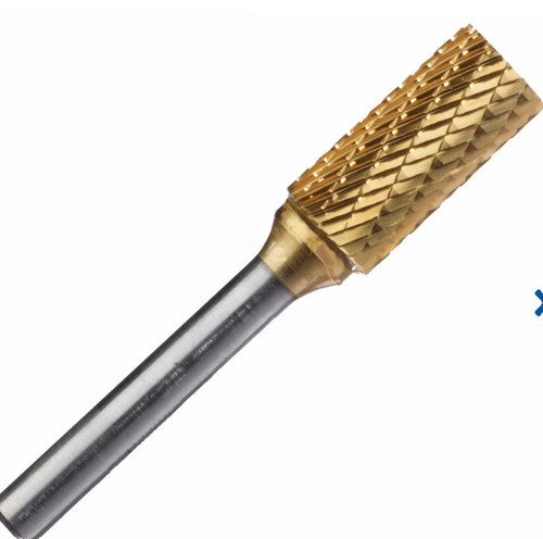 Champion Cylinder Shape TiN Coated Double Cut Carbide Bur 1/2" x 1"
