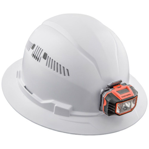 Hard Hat, Vented, Full Brim with Headlamp, White