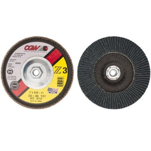 Flap Disc 40 Grit Z3 Zirconia T27 - 7 x 5/8-11 Flap Disc 40 Grit Z3 Zirconia T27 - 7 x 5/8-11