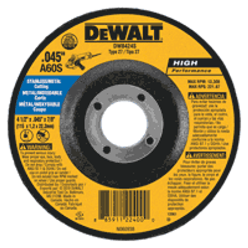 Type 27 High Performance 0.45" Stainless Cutting Wheel 4-1/2" x.045 x 7/8"