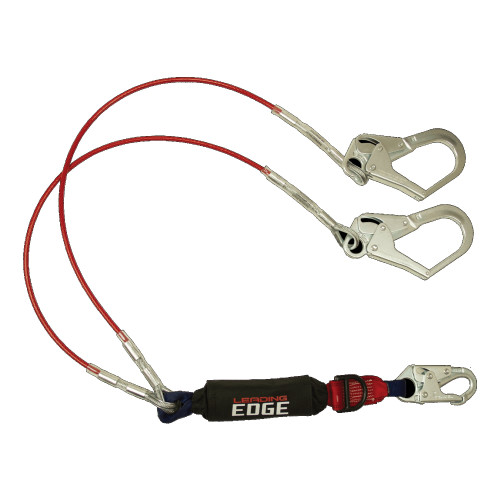 Leading Edge Cable Energy Absorbing Lanyard, Double-leg with Swivel Connectors and SRL D-ring (6') Leading Edge Cable Energy Absorbing Lanyard, Double-leg with Swivel Connectors and SRL D-ring (6')