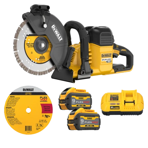 FLEXVOLT 60V 9IN CUT OFF SAW 2 9AH BATTERIES WITH DIAMOND AND ABRASIVE   - DCS692X2
