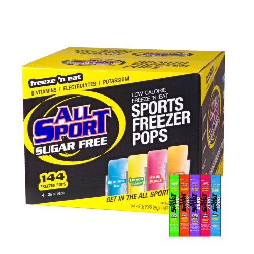 All Sport Sugar-Free - Freezer Pops, 144 CT Bundle with All Sport Sugar-Free Powder Hydration Sticks 5-Pack