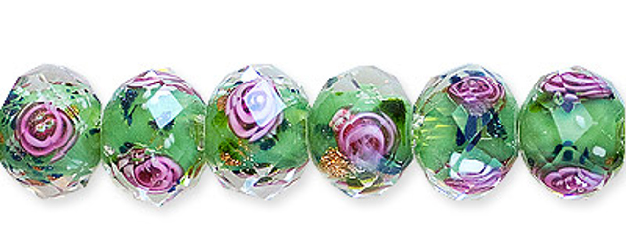 Lampwork Glass Beads 10mm Green w/Pink