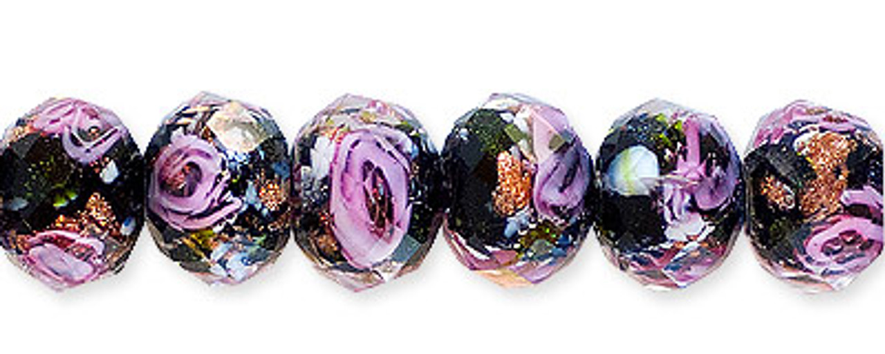 Lampwork Glass Beads 8mm Black w/Pink