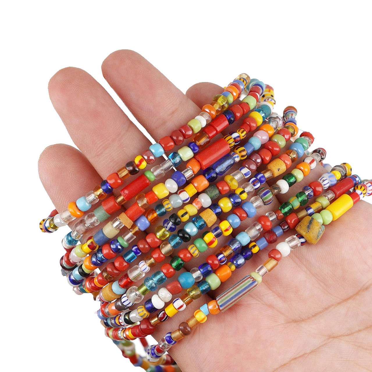 2 Pounds Assorted India Handmade Chevron Glass Beads Wholesale Bulk Lot  (VP-7) ⭐
