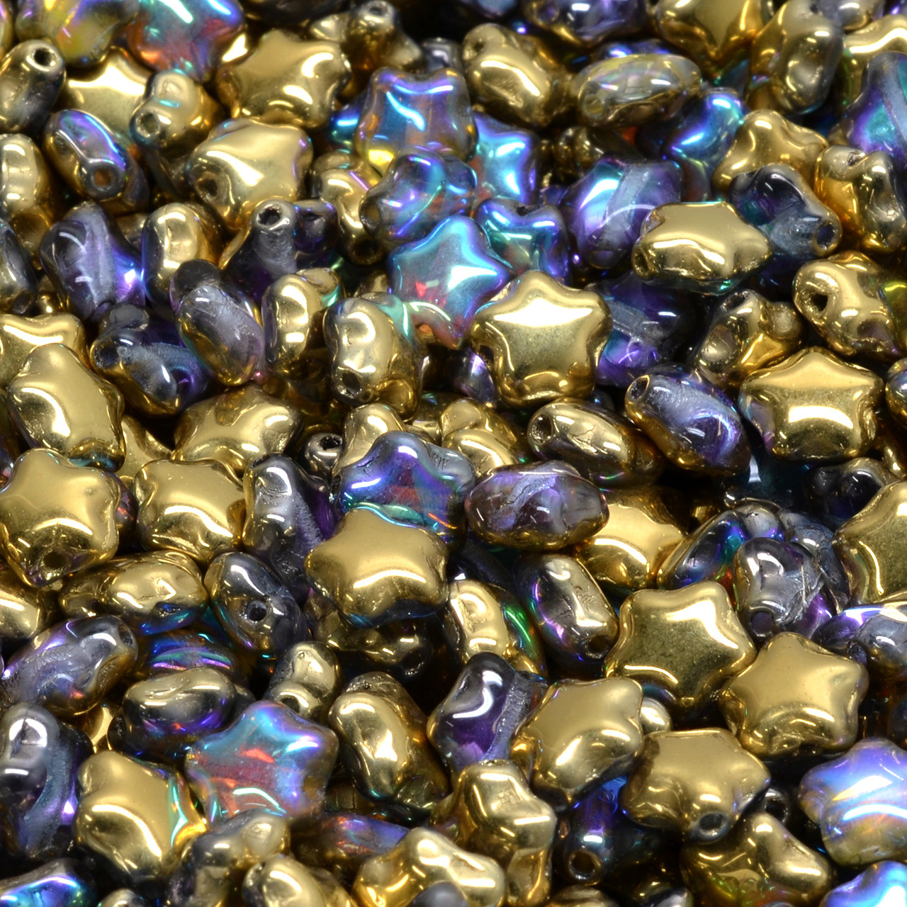 22 Pcs 6mm Flat Star Pressed Czech Glass Beads -Iridescent Gold