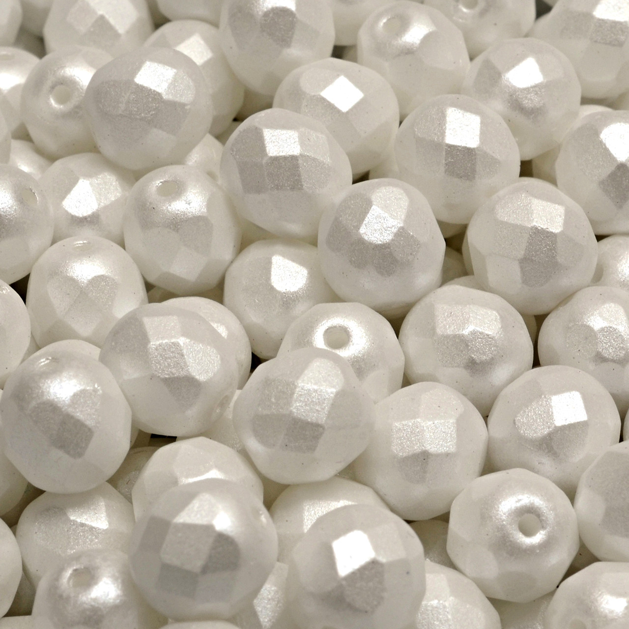 Czech 8mm Glass Firepolished Round Beads Matte Pearl White