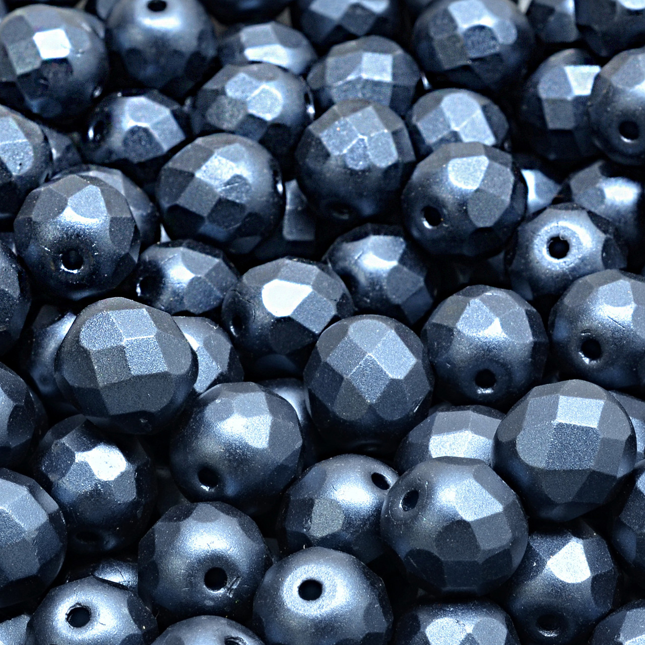 Czech 8mm Glass Firepolished Round Beads Matte Pearl Navy - Main Image