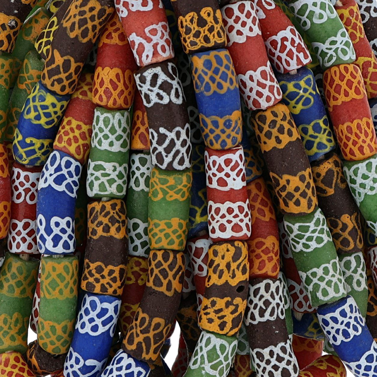 African Glass Krobo Trade Beads, 10-13mm Multicolor With Pattern