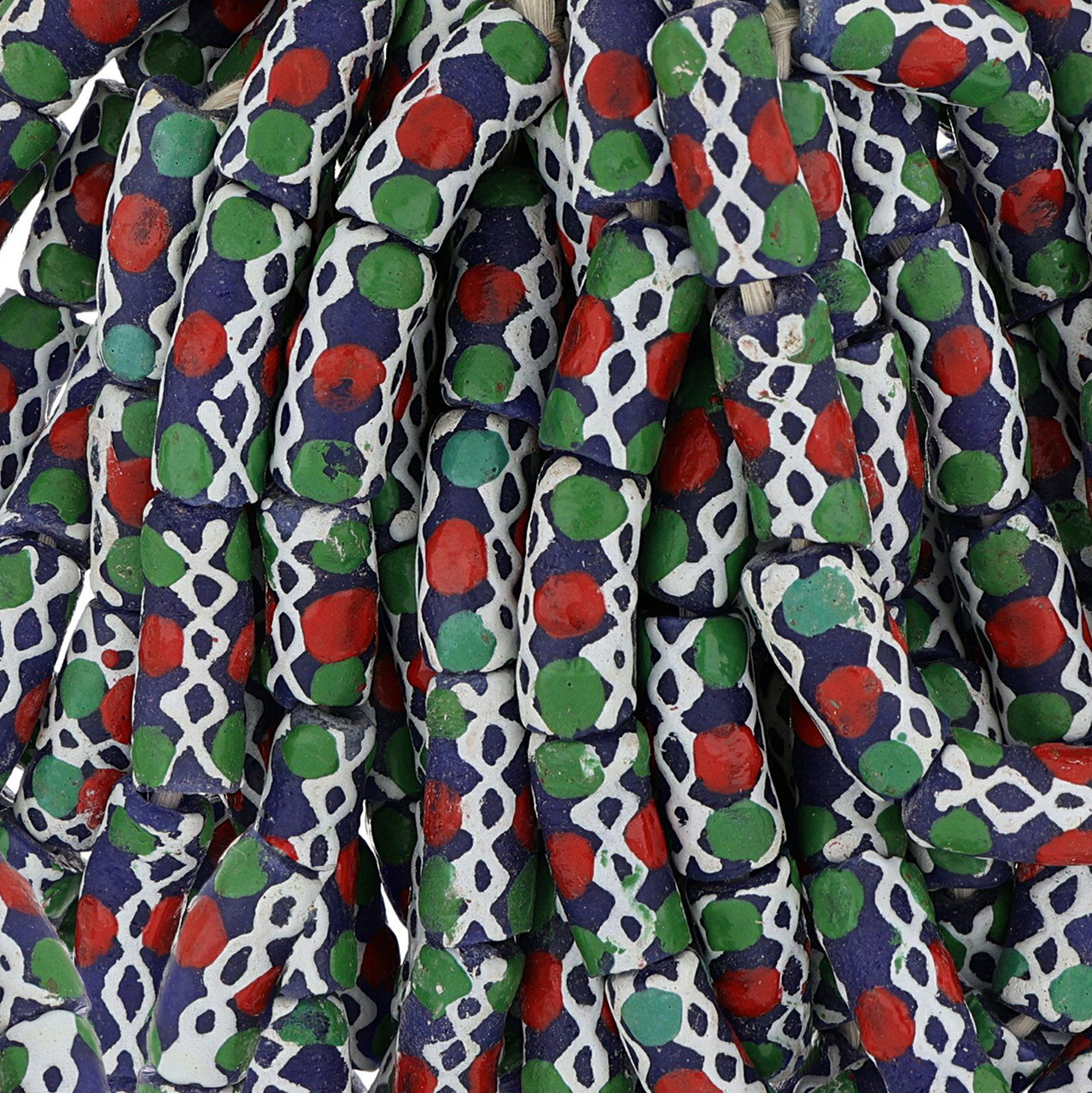 African Glass Krobo Trade Beads, 10-11mm Navy Blue With Pattern