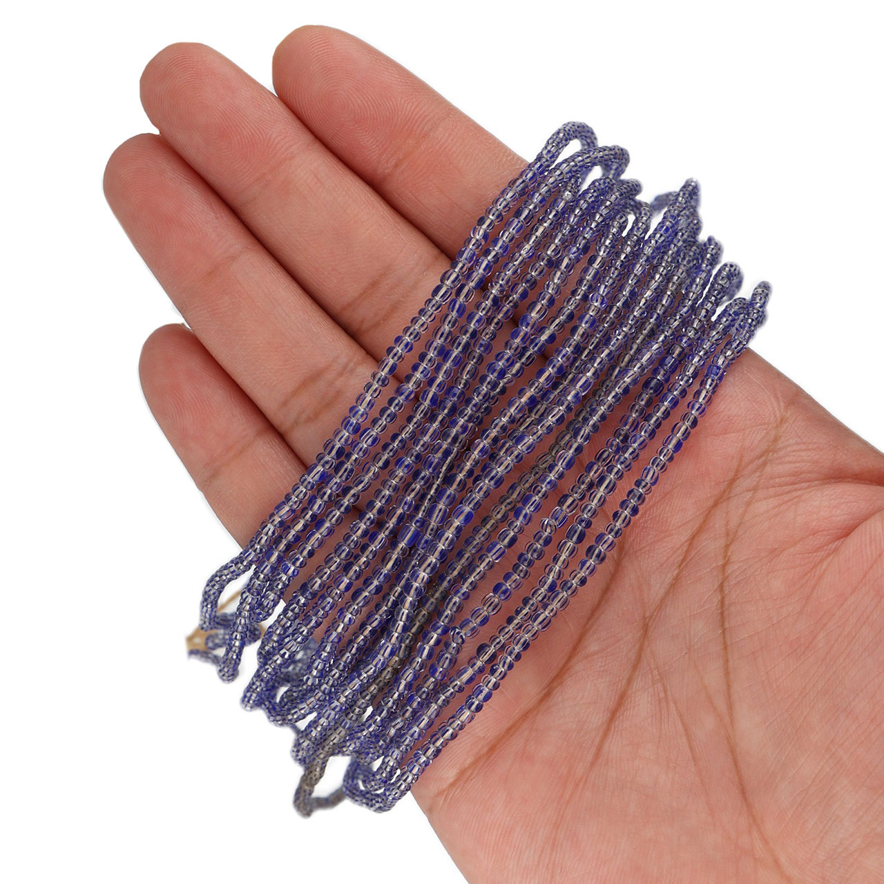 African Glass Seed Beads - Clear And Blue 2mm