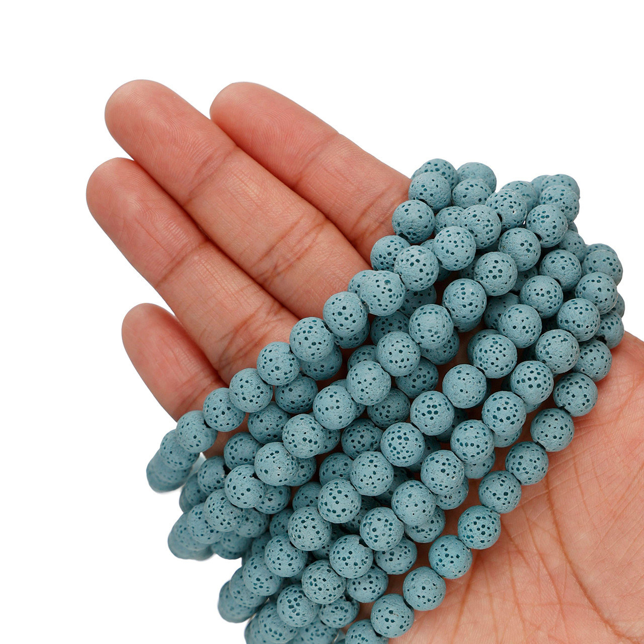 15 In Strand of 8MM Dyed Lava Rock Round Beads Light Blue