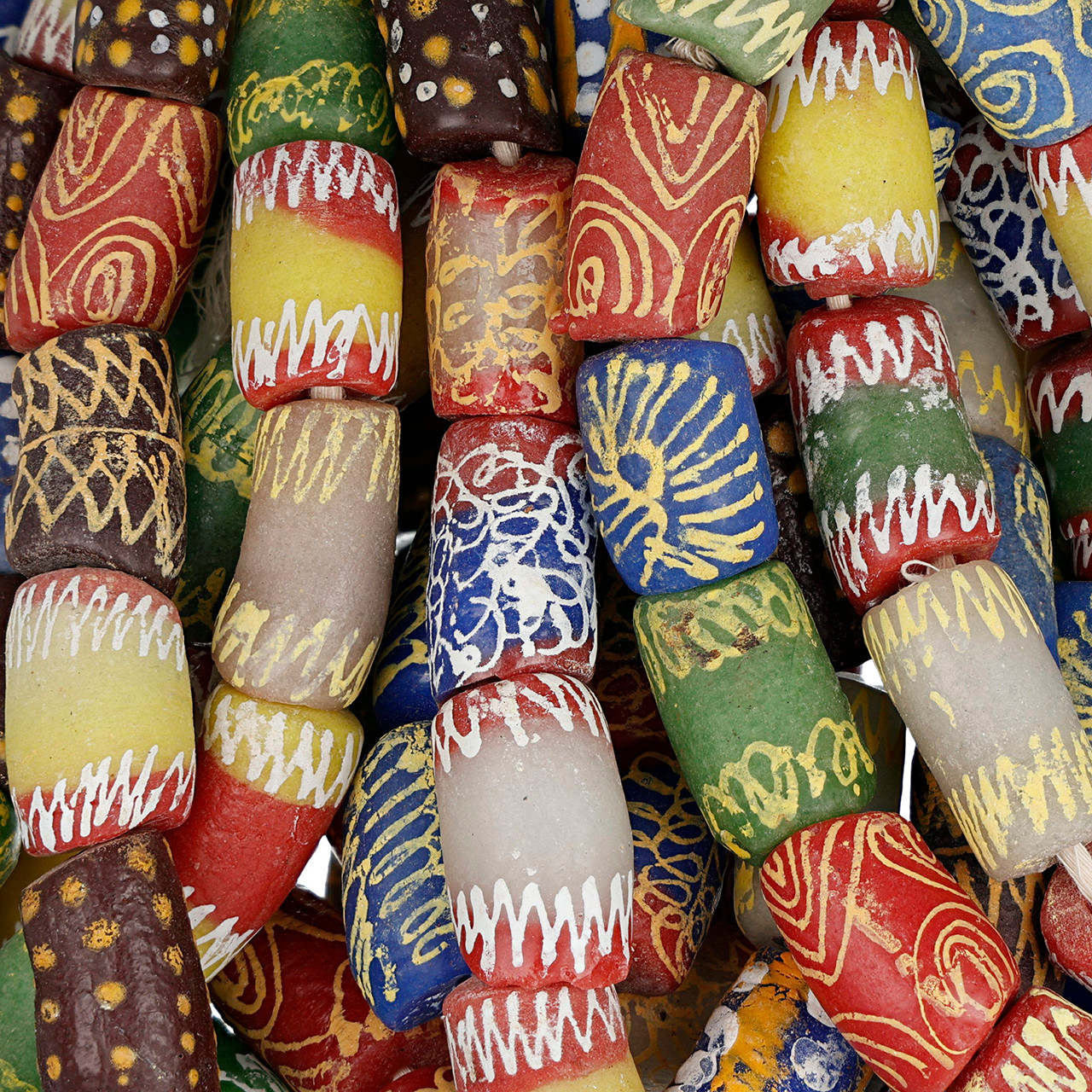 African Glass Krobo Beads Multicolored With Pattern