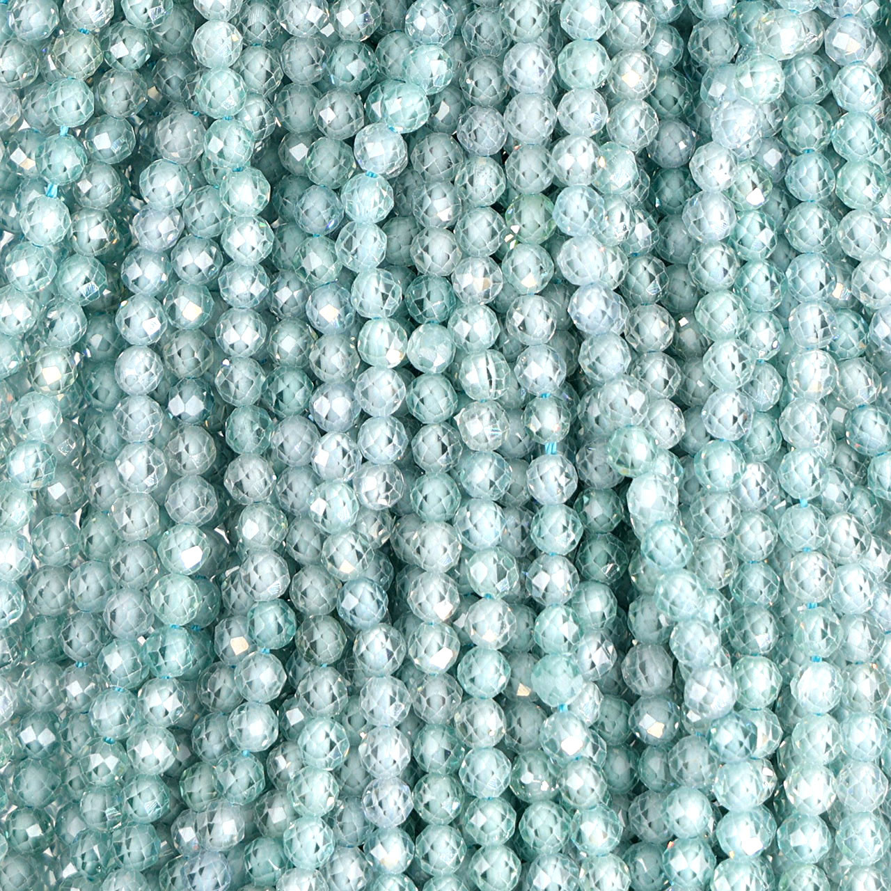 Cubic Zirconia Round Faceted Aqua Beads