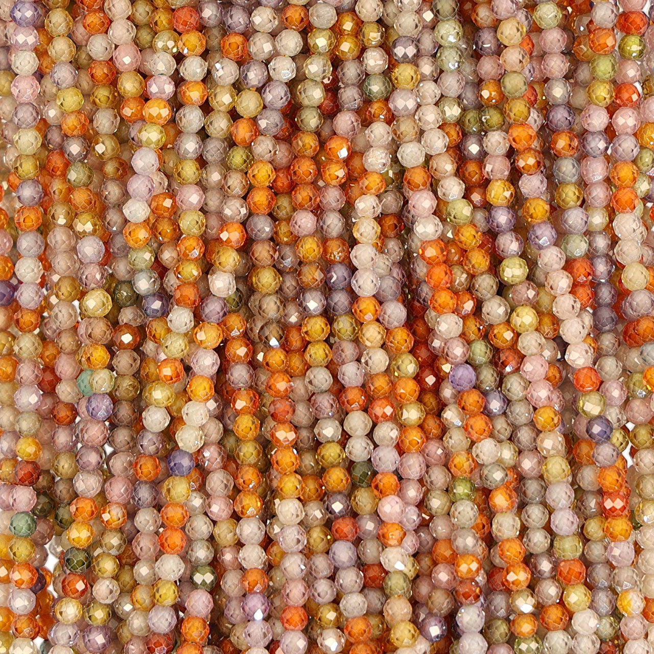 15 In Strand of 2 MM Cubic Zirconia Round Faceted Beads - Multicolored