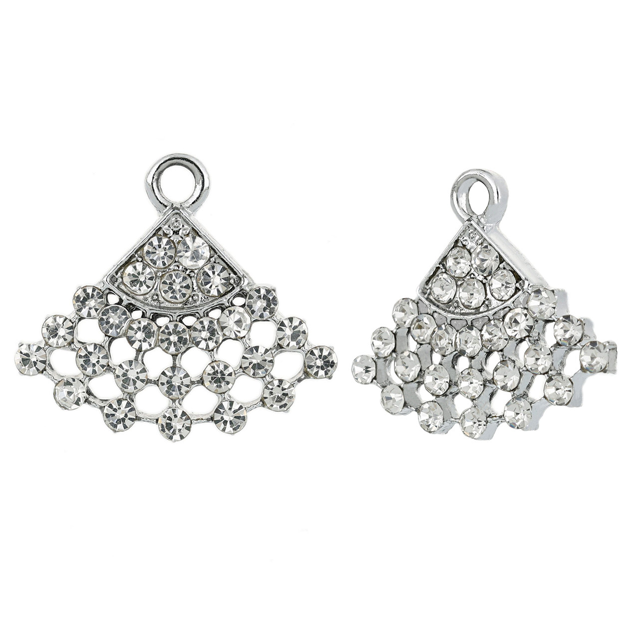 Silver Plated CZ Fan Charm 18.1x20mm