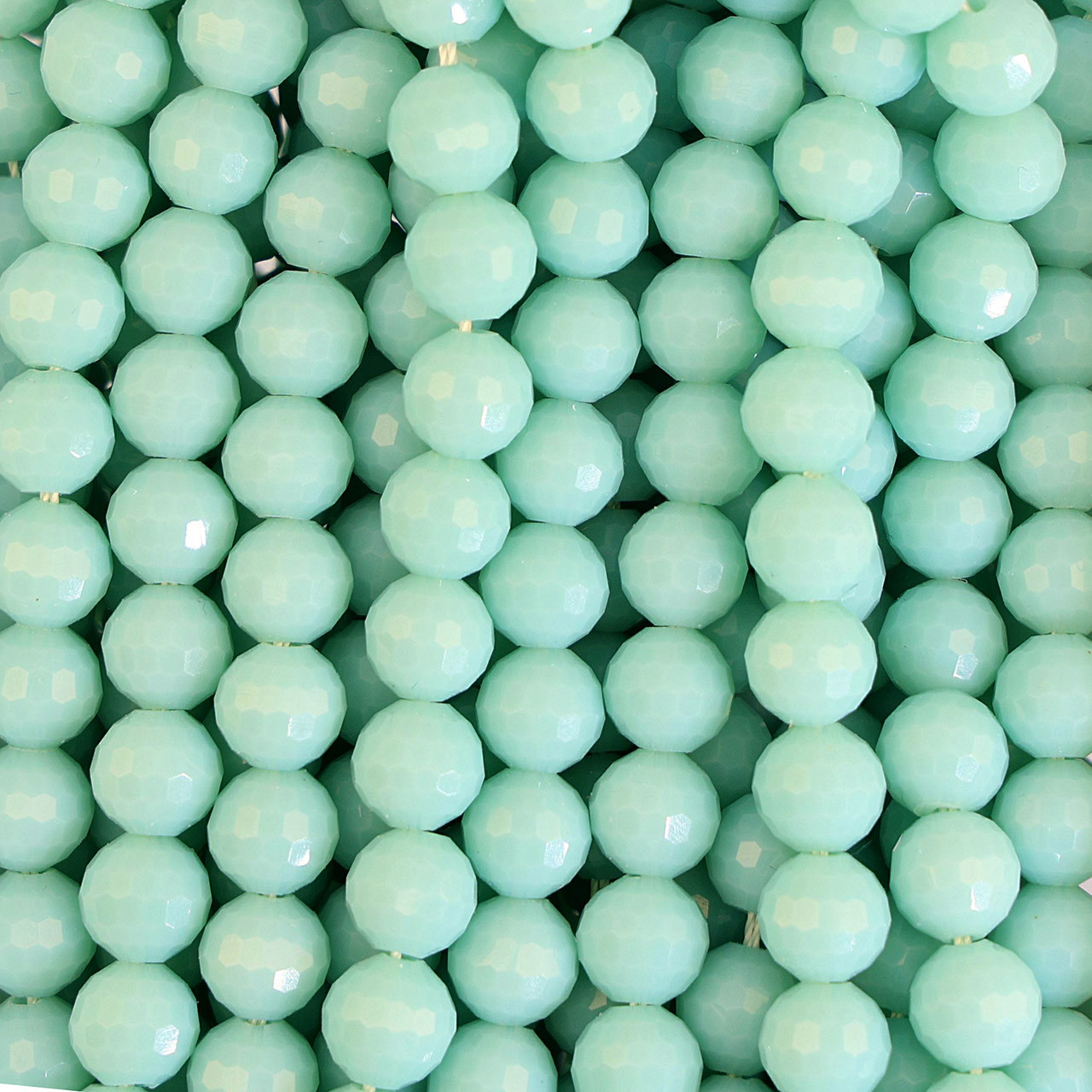 Round Faceted Glass Beads Minty Green 8 MM