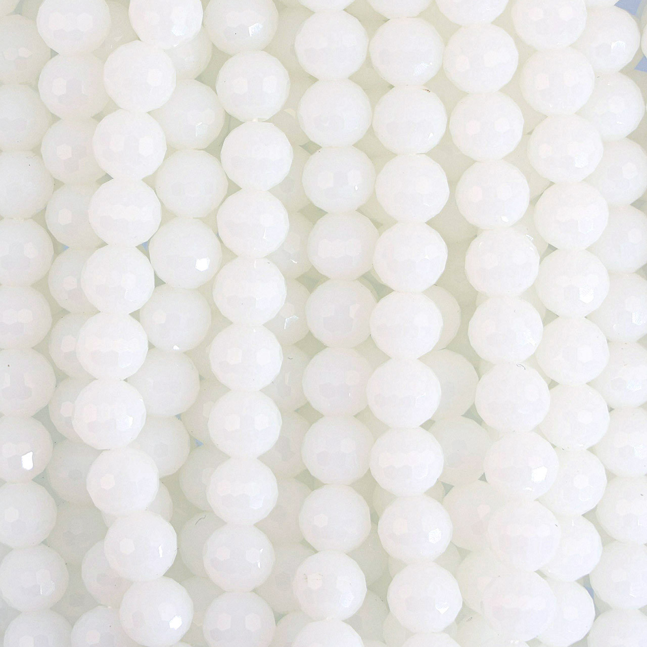 8mm Round Faceted Glass Beads - Cloudy White