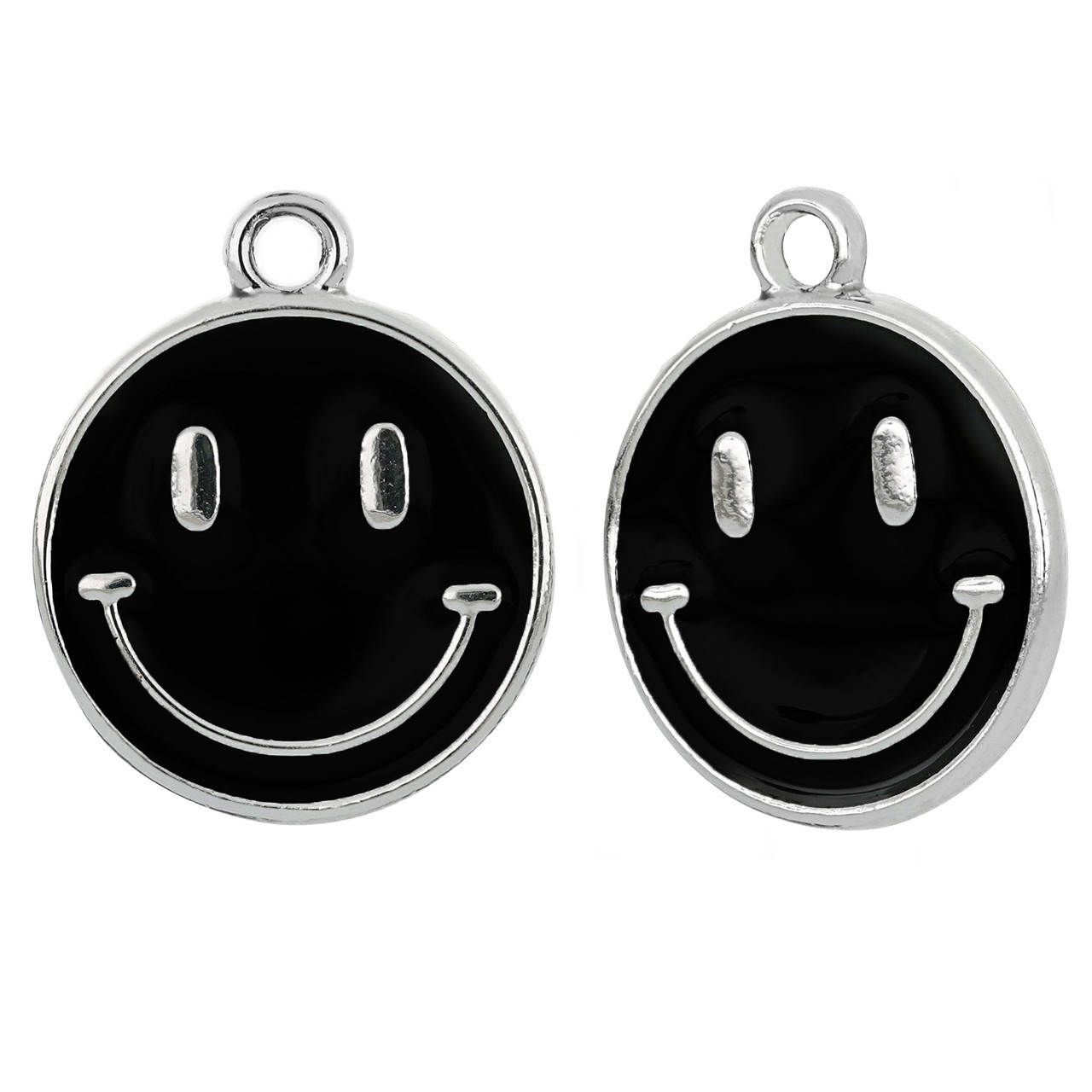 Silver Plated Black Smiley Face 19.2x15.9mm