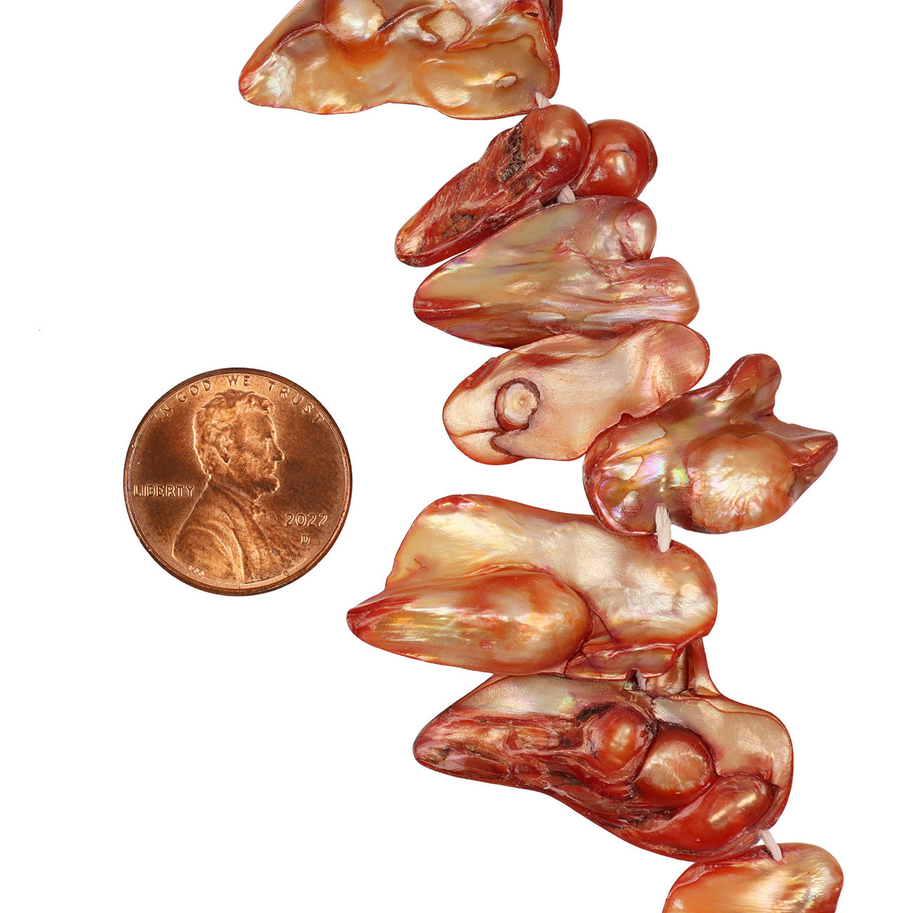 Mother of Pearl Shells with Pearls Red Orange - Main Image