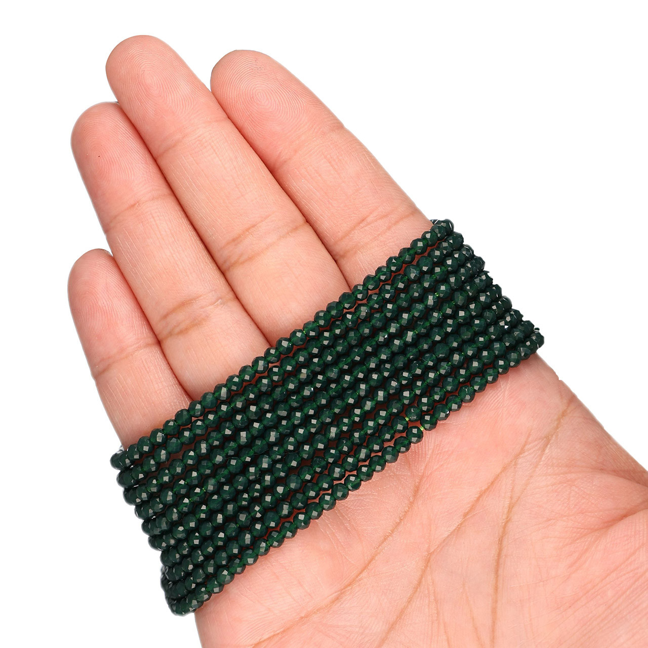 Round Faceted Glass Beads 3mm-Dark Pine Green