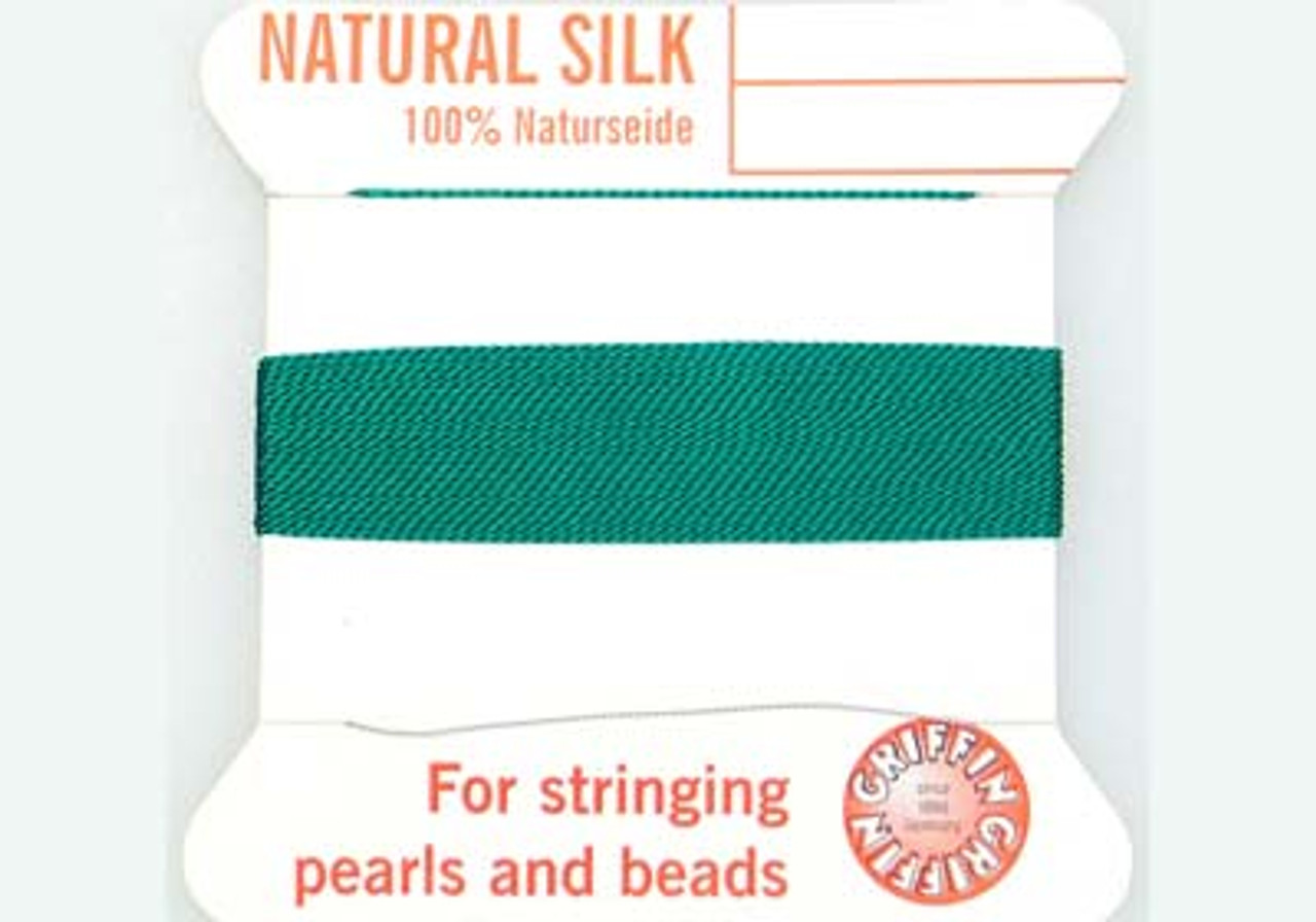 6 FT Size 3 Medium Green Beading Silk Thread w/ Fixed Needle