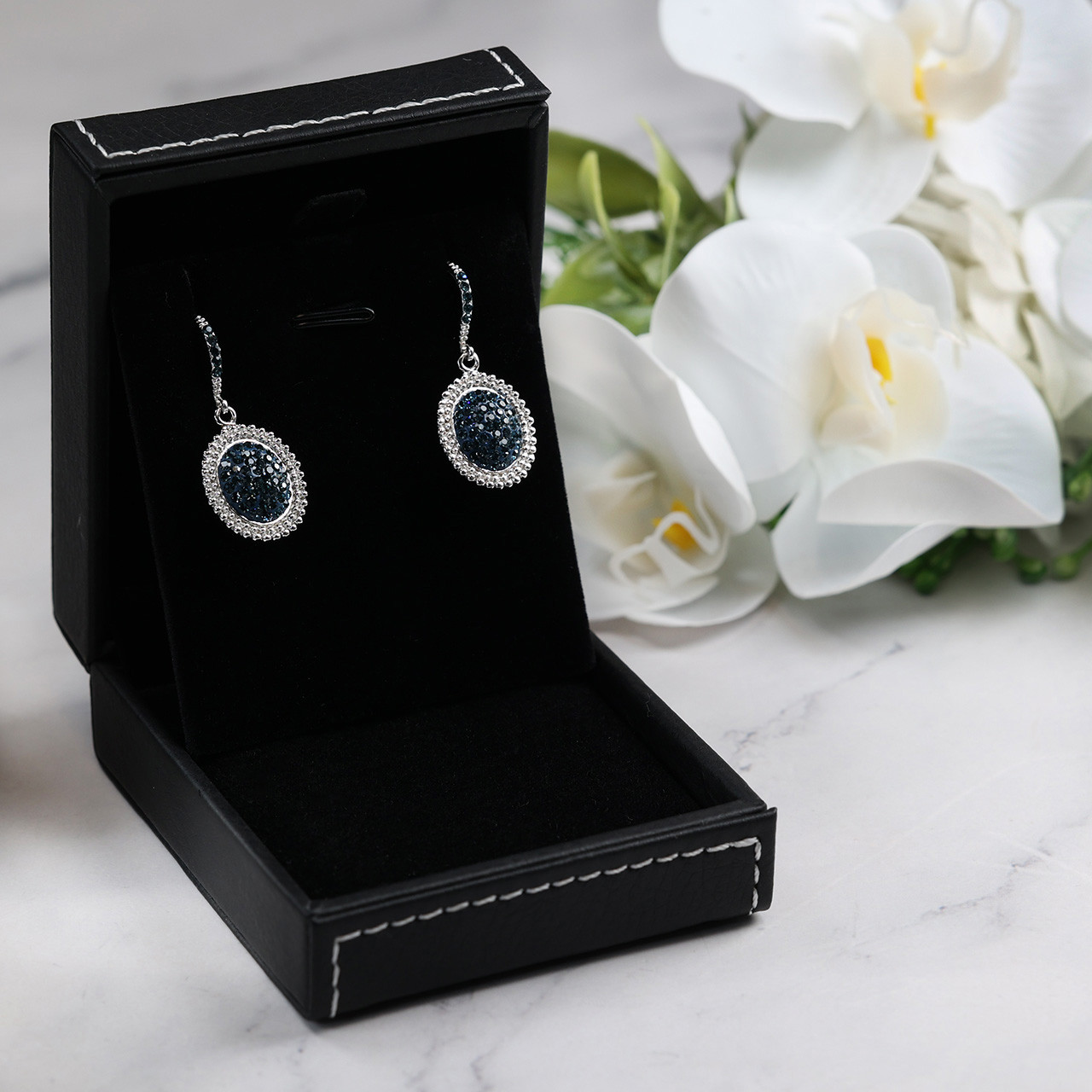Sterling Silver Earrings Midnight Blue Swarovski Crystal
