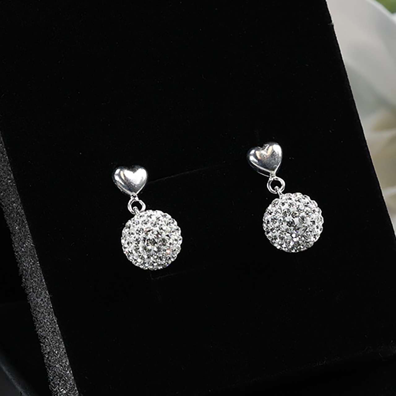 Sterling Silver Swarovski Crystal Ball Drop Heart Earrings