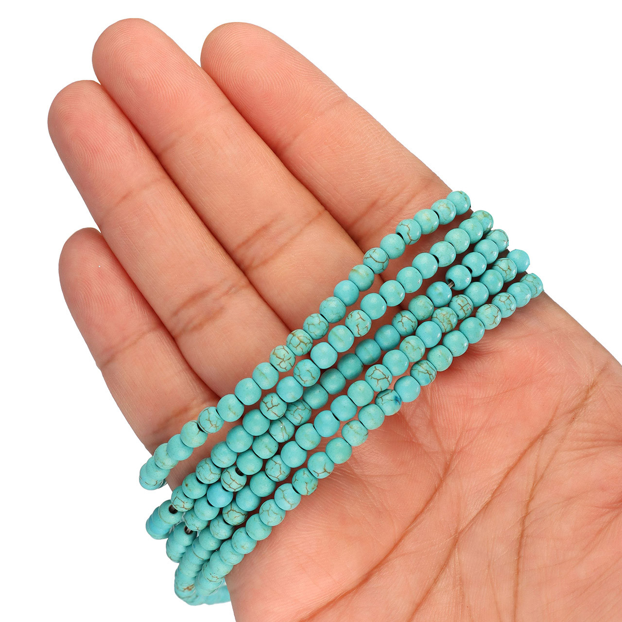 Round Smooth Dyed Beads 4mm 15 1/2 IN Strand- Turquoise Colored
