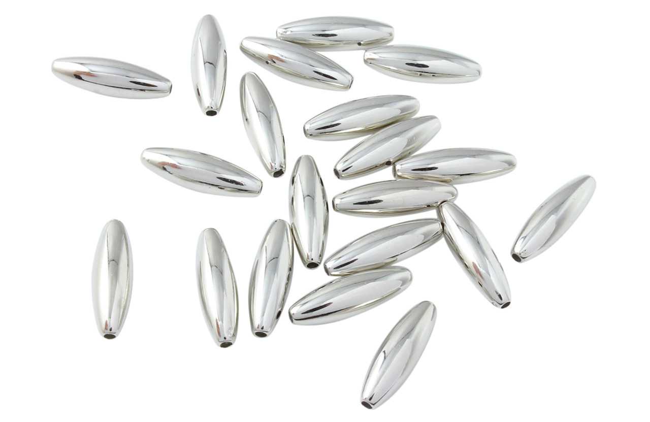 60 Pcs 18.7x6 mm Silver Plastic Tube Beads