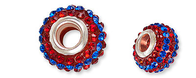 Pave Crystal Beads Large Hole Red/Blue