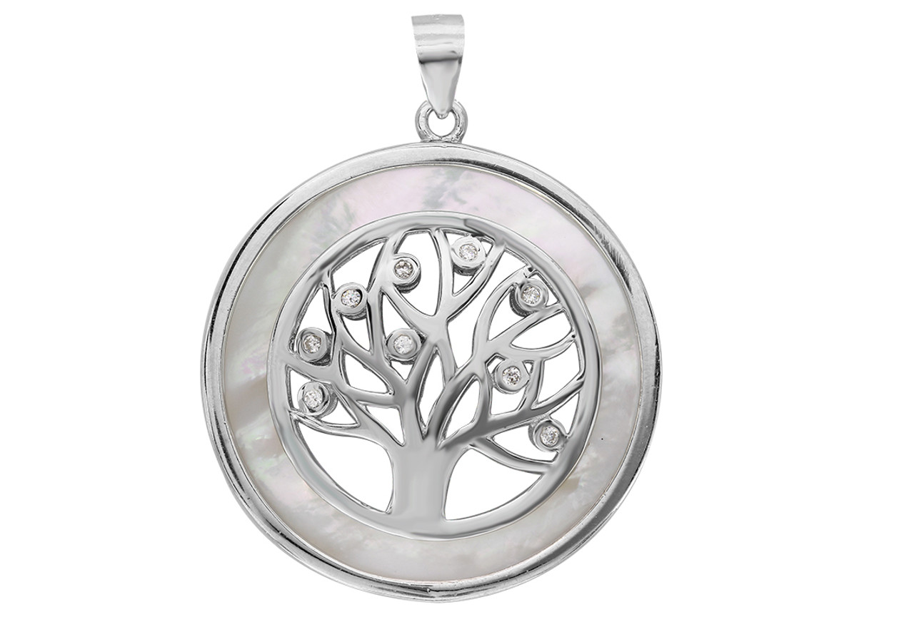 1 Pc Sterling Silver 29.5 mm Tree of Life Pendant W/ CZ