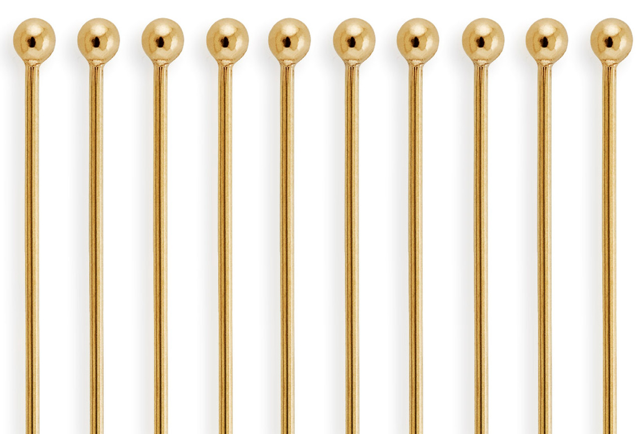 10 Pc Bag of 2 Inch 26 Gauge Gold Filled Ball Head Pins