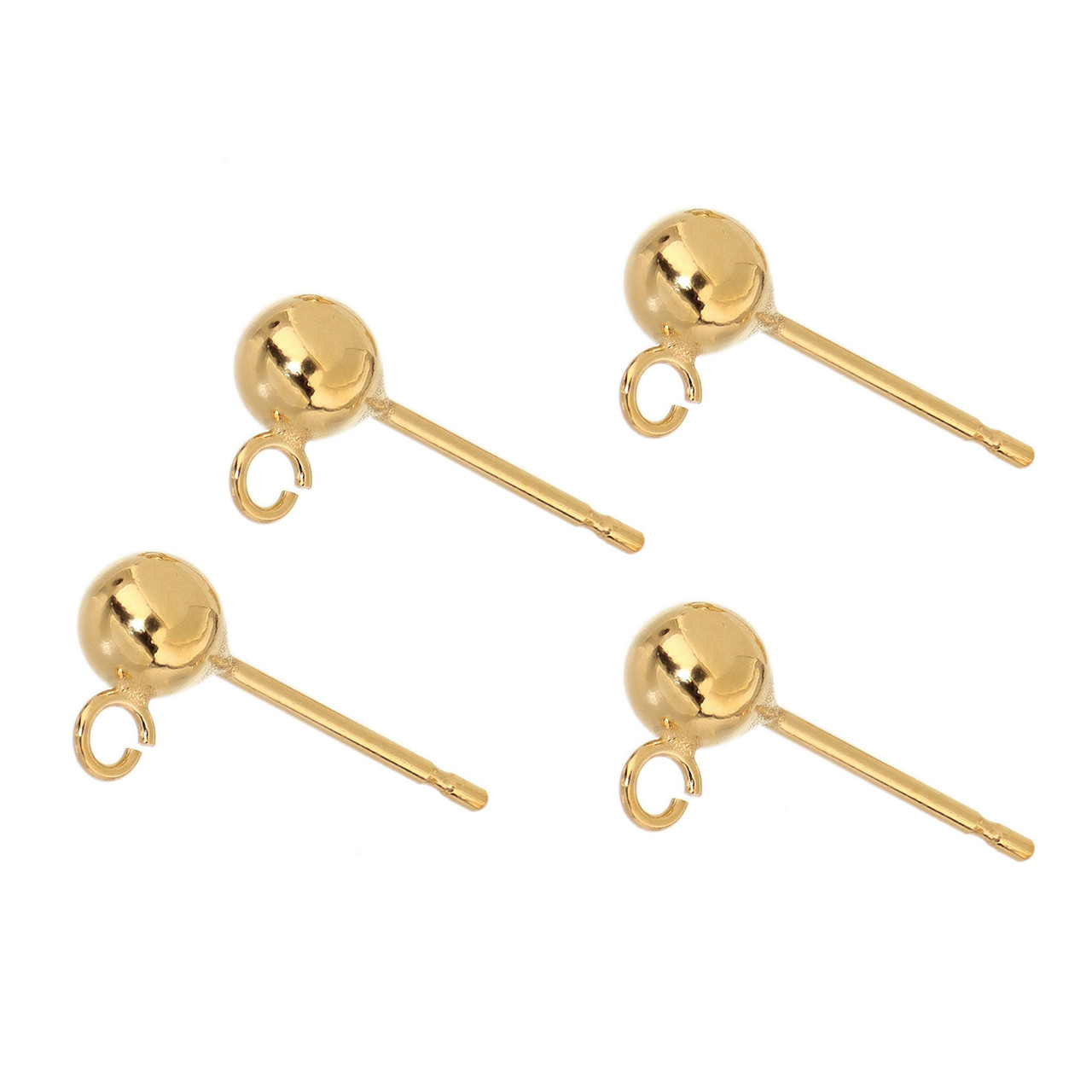 14k Gold Filled Earring Posts W/4mm Ball W/Ring 1 Pair