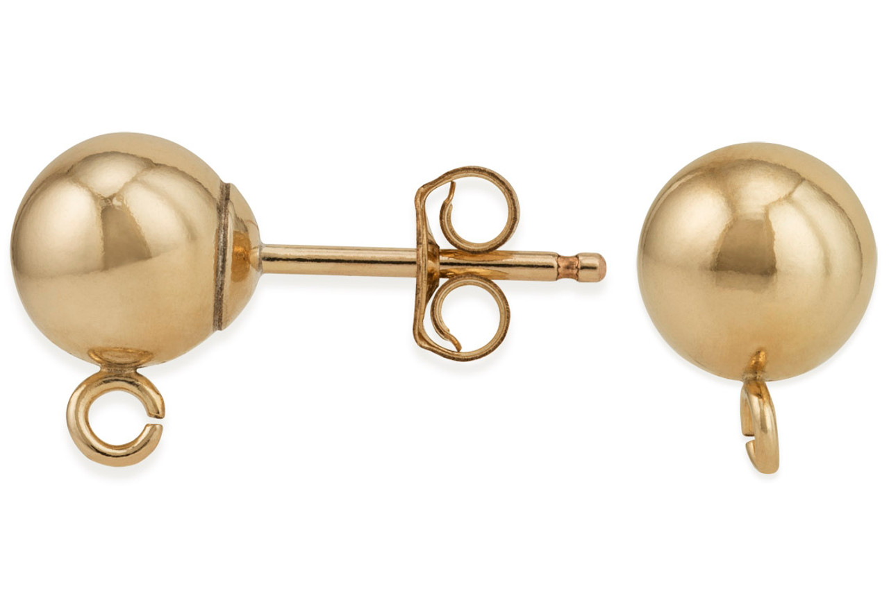 Ball Post Earrings w/Ring 4mm 14k Yellow Gold (Pair)