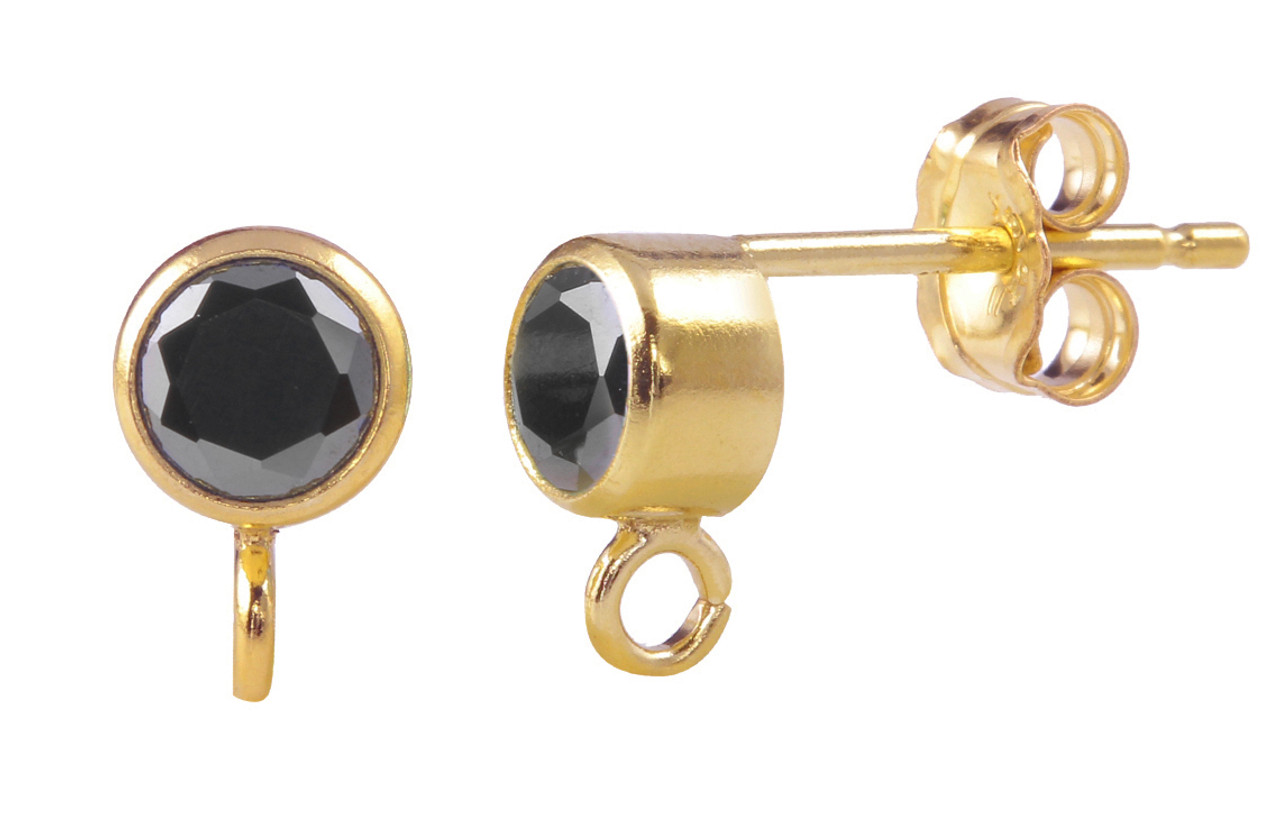 1 Pair Bag of Gold Filled Earring Posts W/4 mm Black CZ
