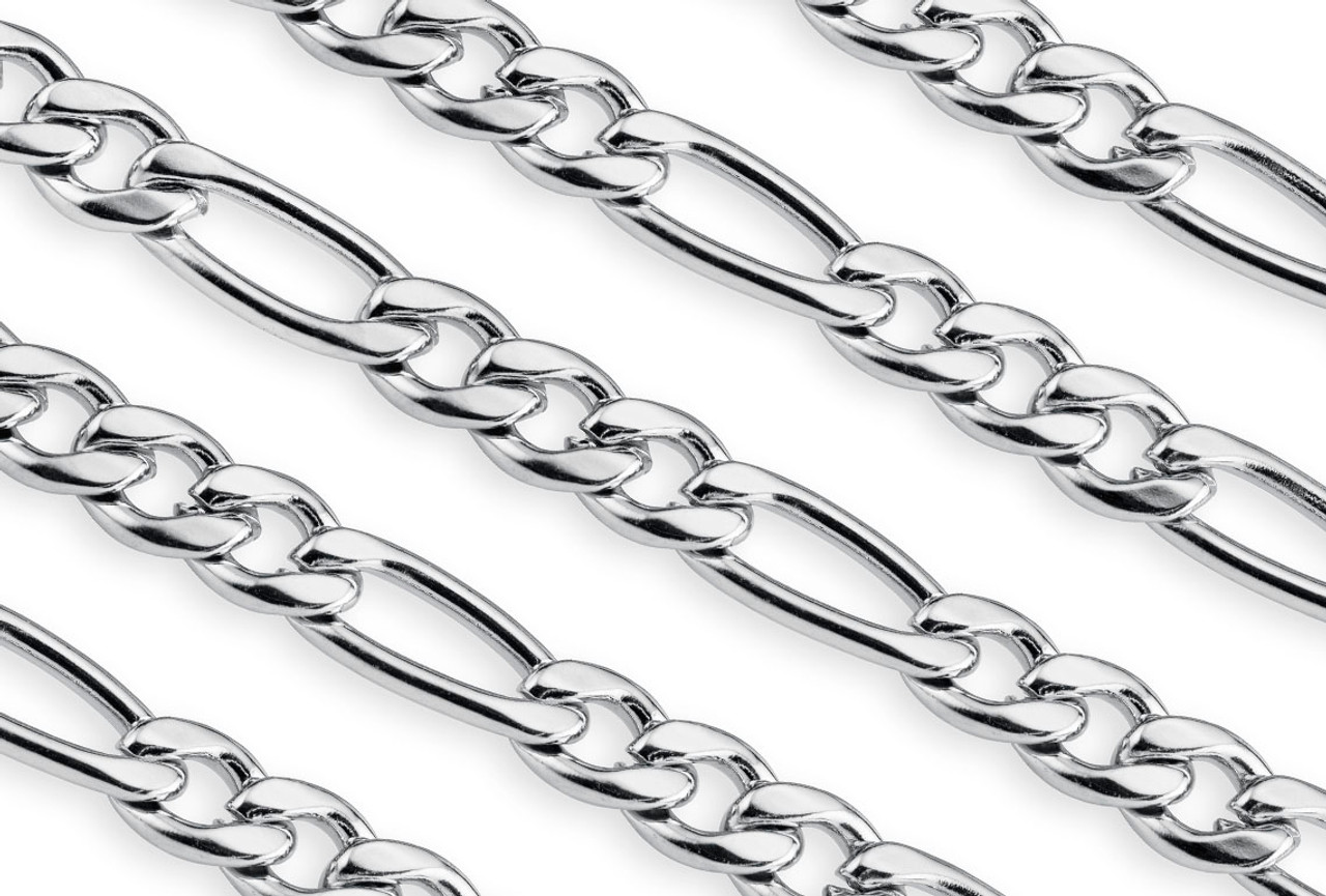 Stainless Steel Figaro Chain, 8 & 6mm, Unfinished, by The Foot