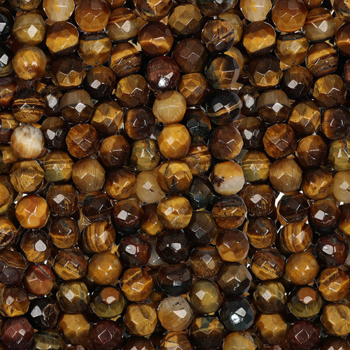 Round Faceted Gemstone Beads 14-15 IN Strand-Tiger Eye