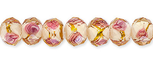 Lampwork Glass Beads 8mm Yellow w/Pink